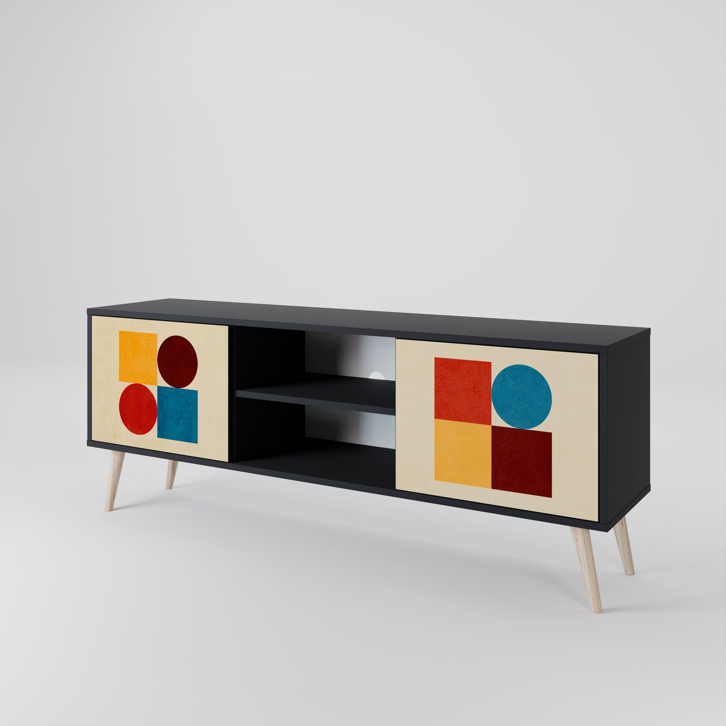 GEOMETRIC PUZZLE 2-Door TV Stand in Black Finish