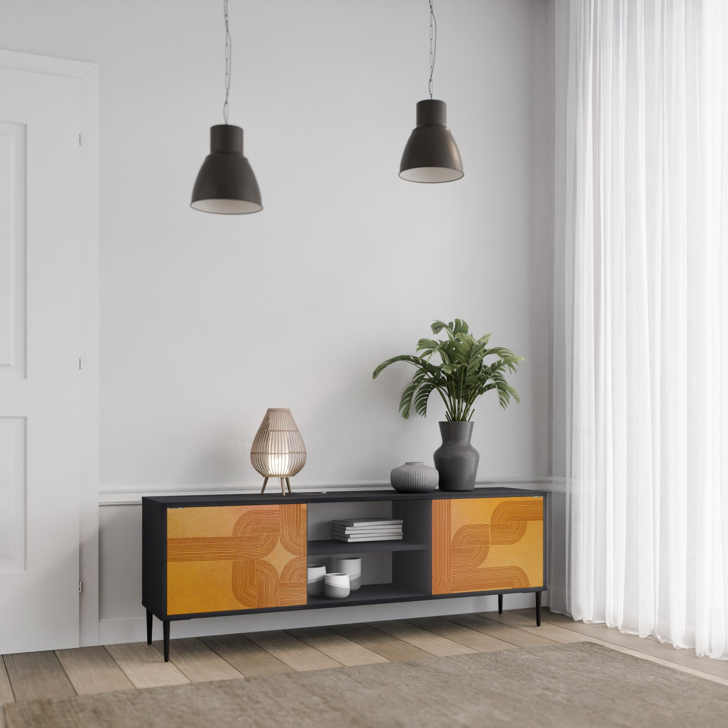STRENGTHENING RELATION 2-Door TV Stand in Black Finish