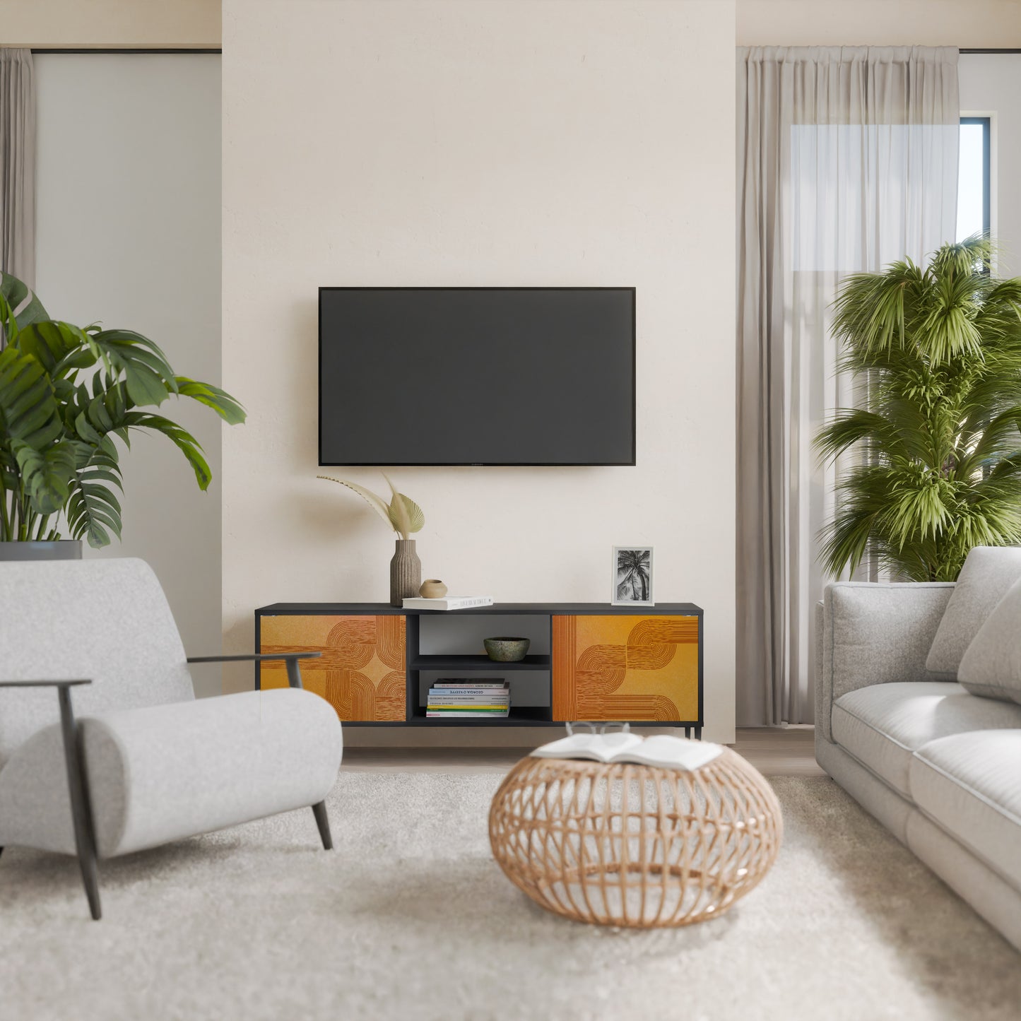 STRENGTHENING RELATION 2-Door TV Stand in Black Finish