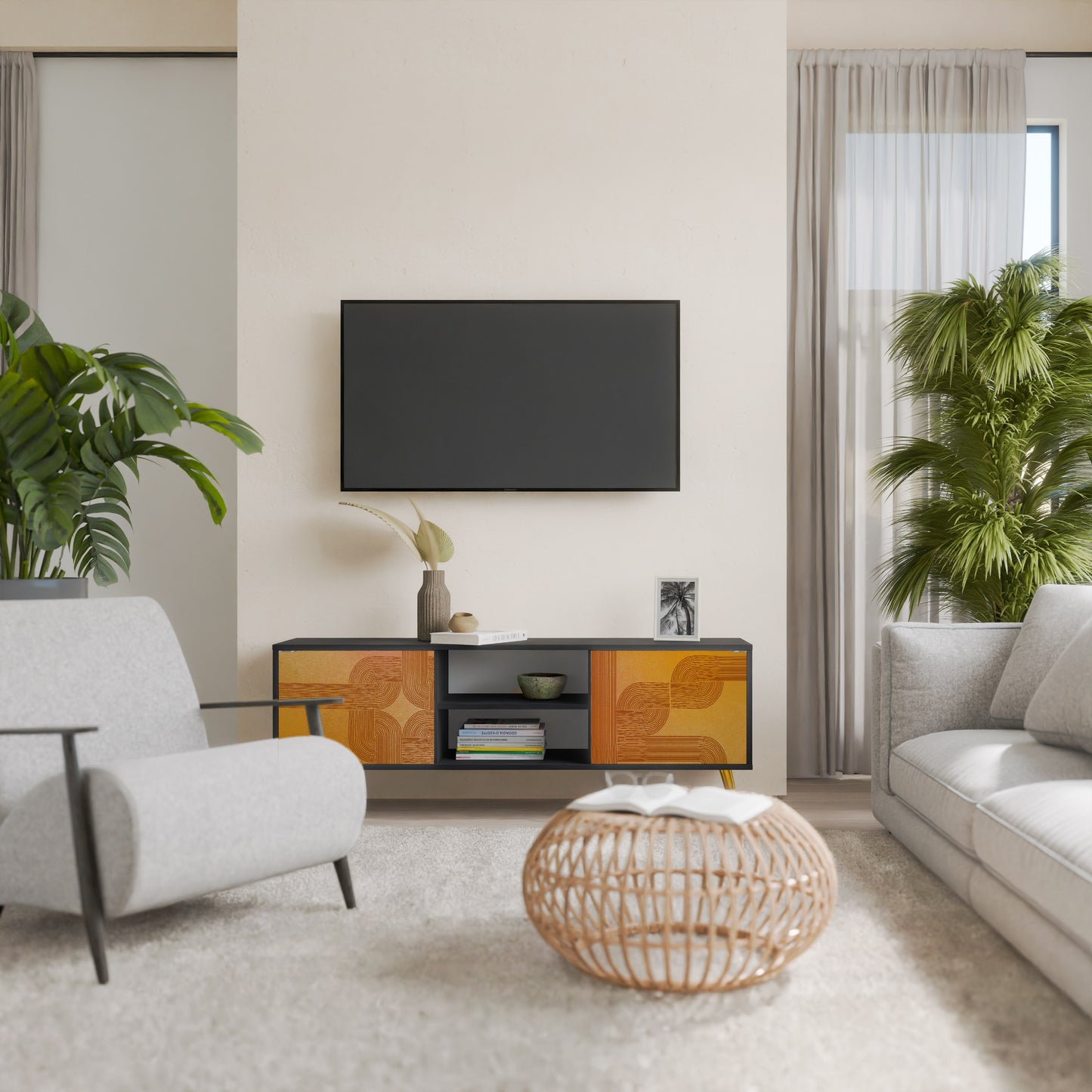 STRENGTHENING RELATION 2-Door TV Stand in Black Finish