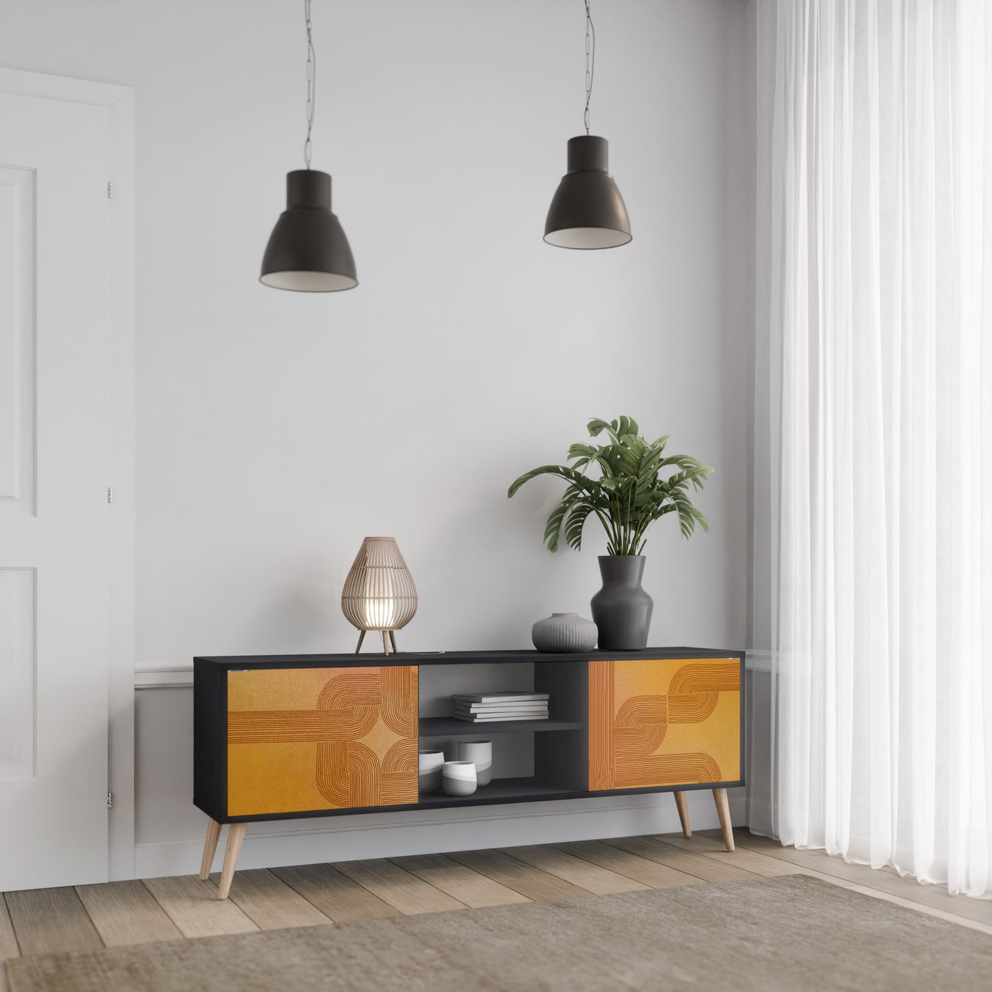 STRENGTHENING RELATION 2-Door TV Stand in Black Finish