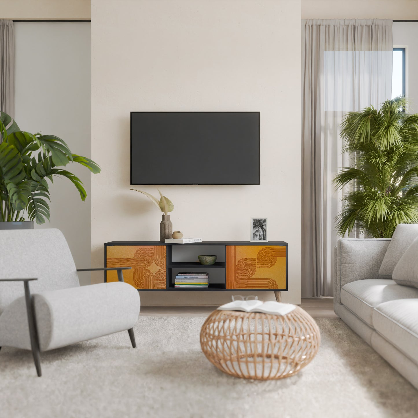 STRENGTHENING RELATION 2-Door TV Stand in Black Finish