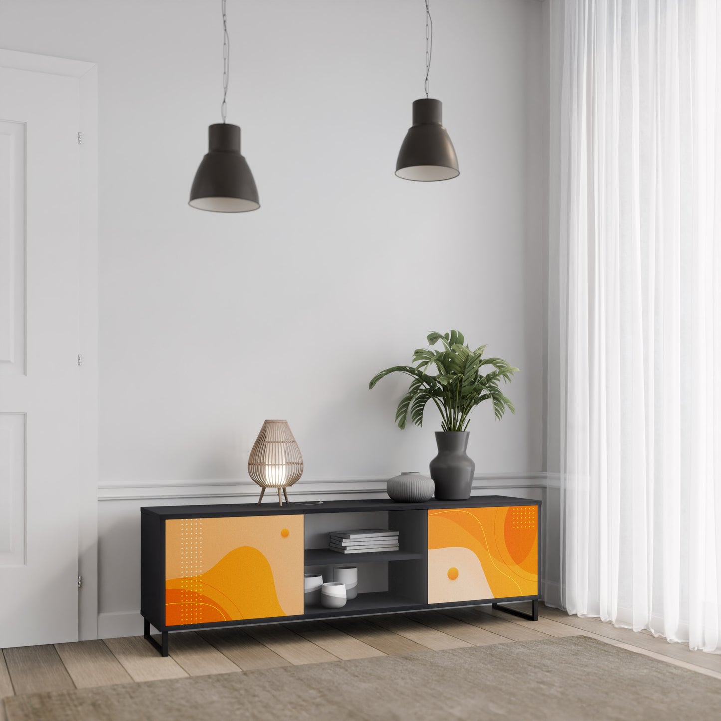 ORANGE ARrangemang 2-dörrars TV-bänk i svart finish