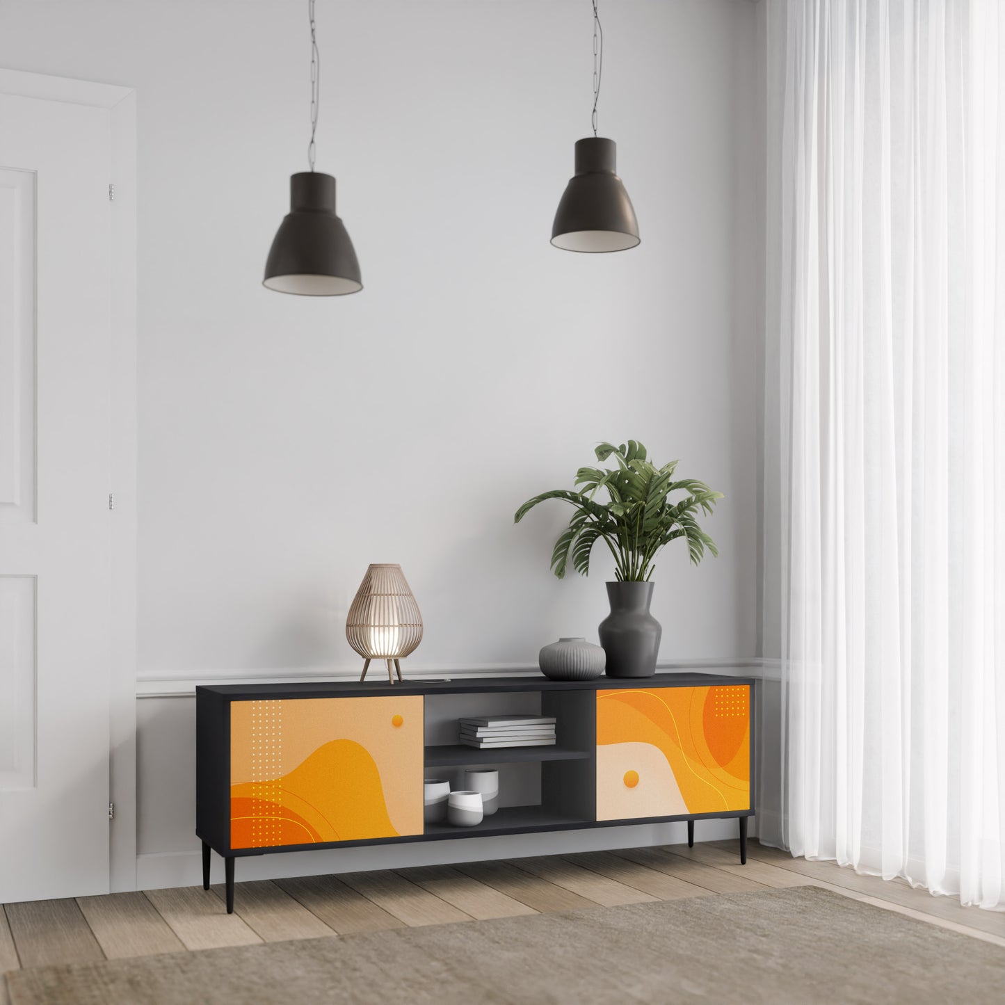 ORANGE ARrangemang 2-dörrars TV-bänk i svart finish