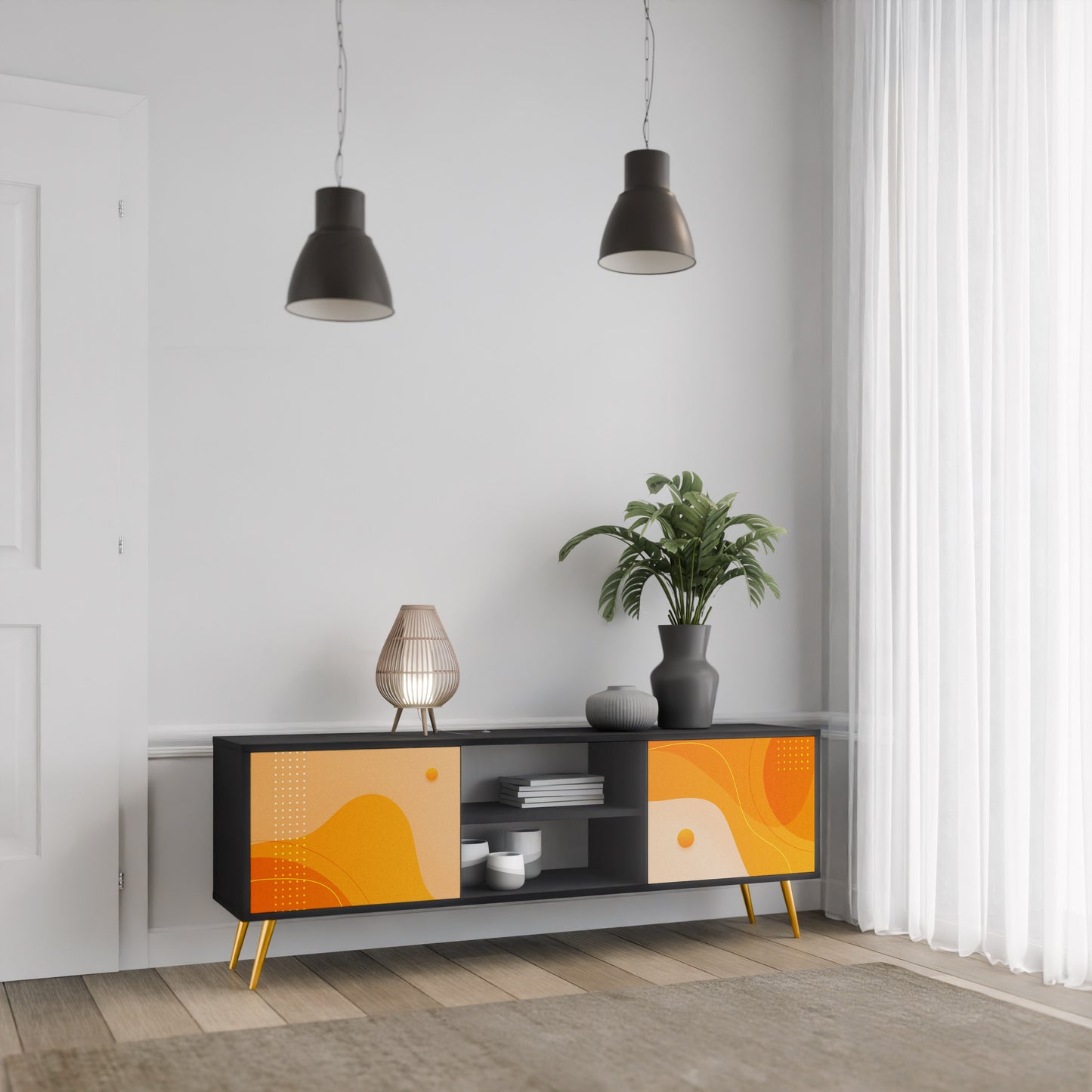 ORANGE ARrangemang 2-dörrars TV-bänk i svart finish