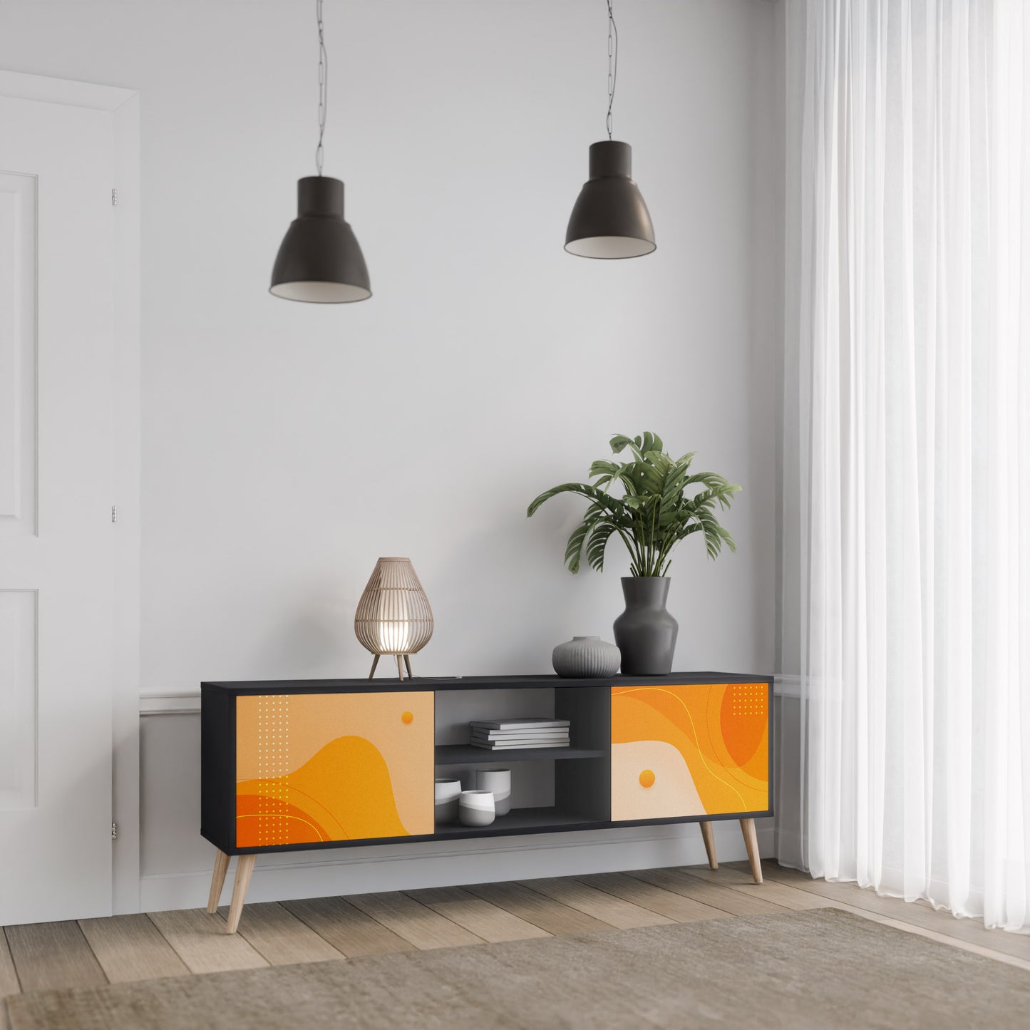 ORANGE ARrangemang 2-dörrars TV-bänk i svart finish