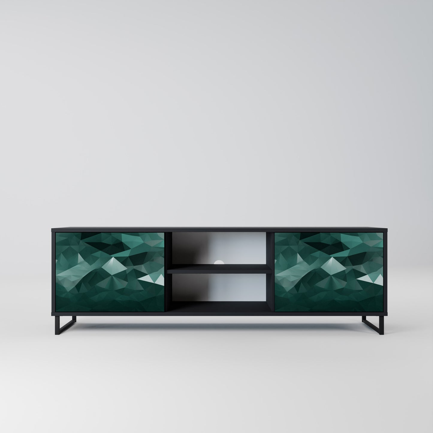 POLYGONAL FLOATING 2-Door TV Stand in Black Finish