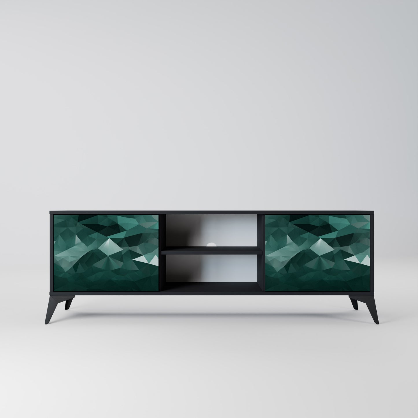 POLYGONAL FLOATING 2-Door TV Stand in Black Finish