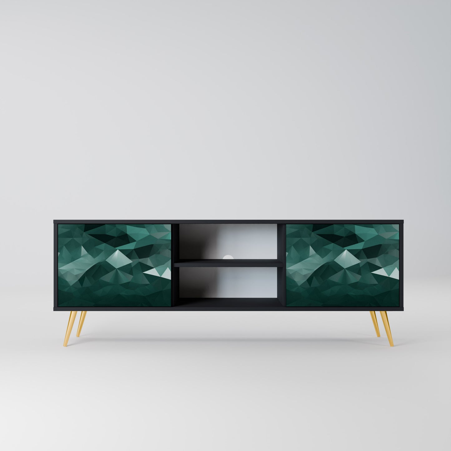 POLYGONAL FLOATING 2-Door TV Stand in Black Finish