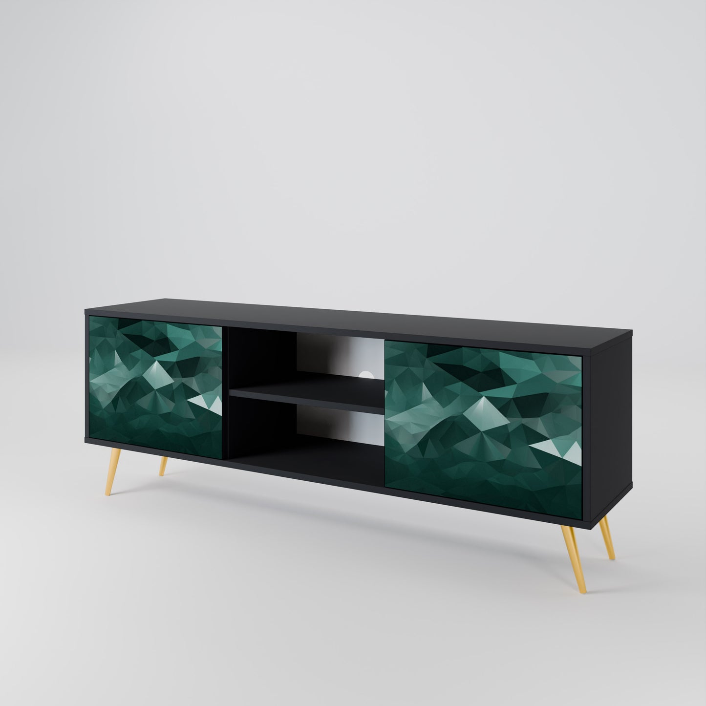 POLYGONAL FLOATING 2-Door TV Stand in Black Finish