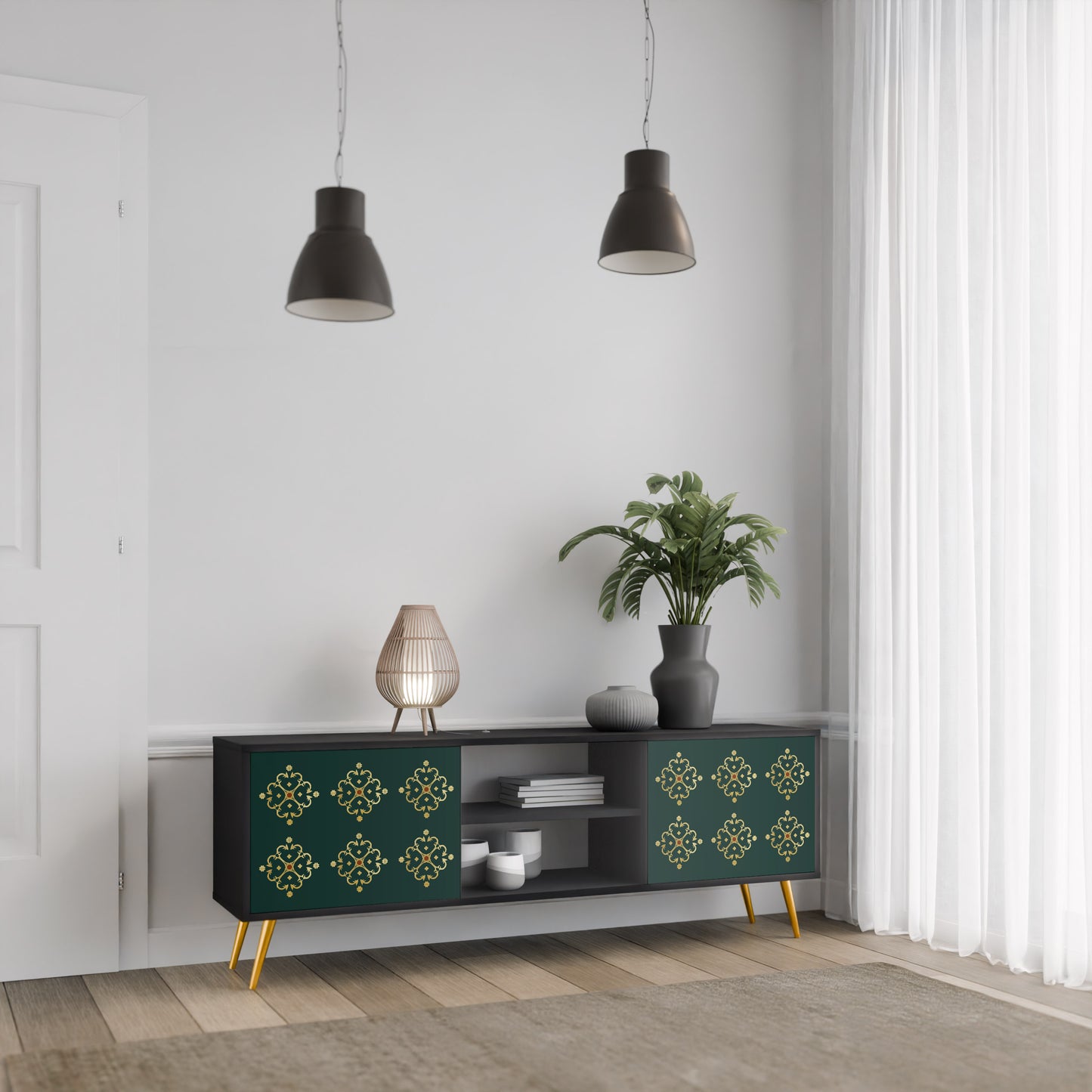 ROYAL MEDALLION 2-dörrars TV-bänk i svart finish
