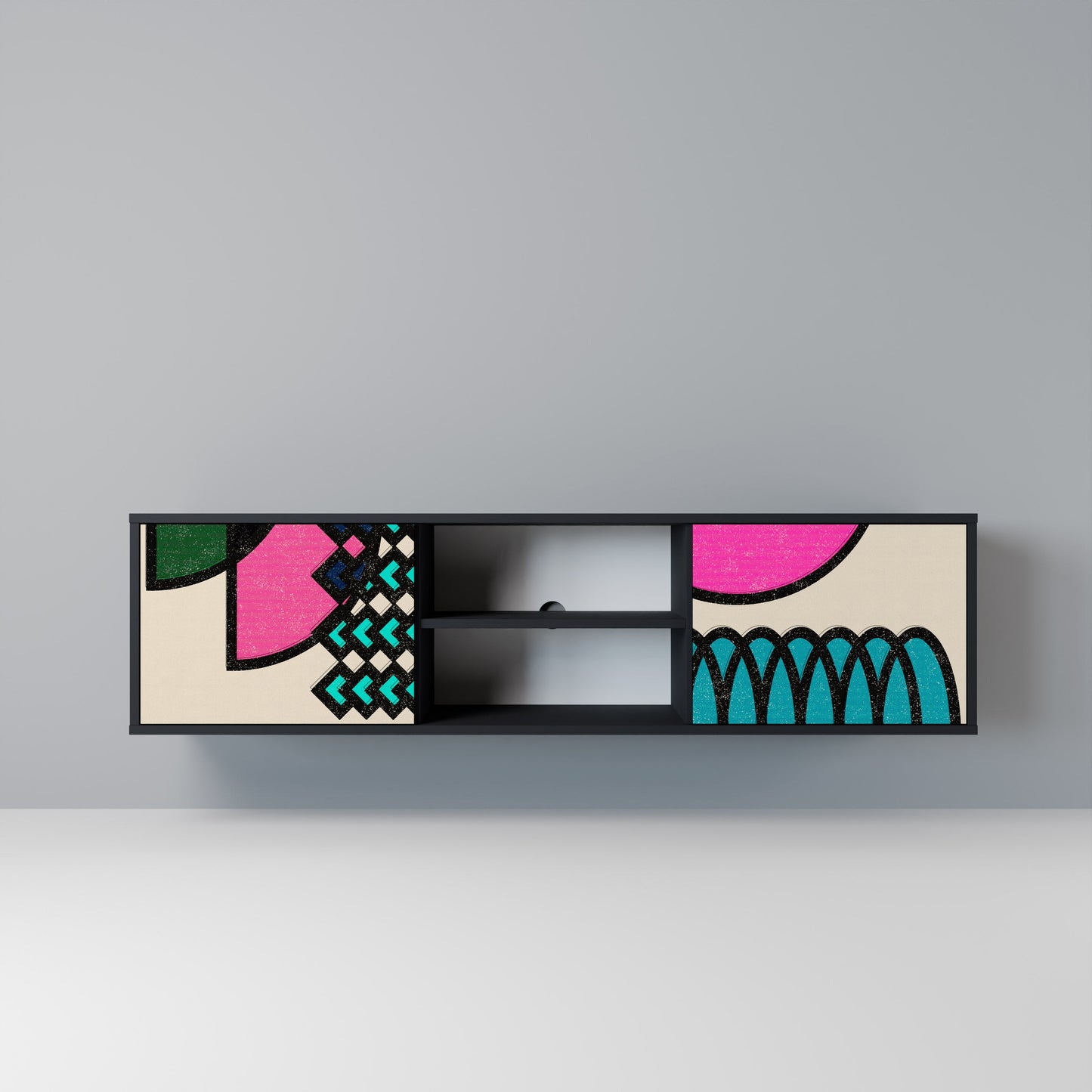 GEOMETRIC RHAPSODY 2-dörrars TV-bänk i svart finish