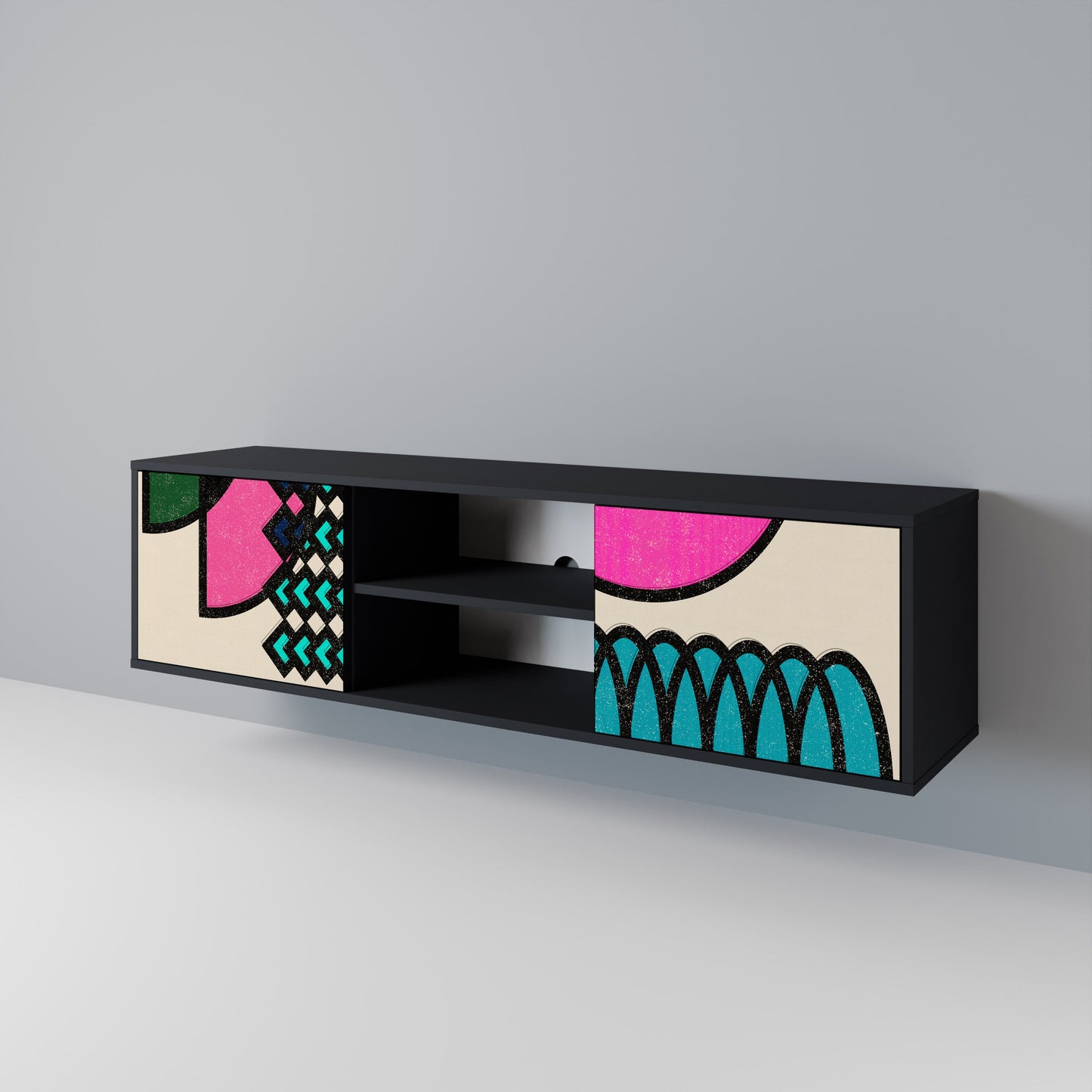 GEOMETRIC RHAPSODY 2-dörrars TV-bänk i svart finish