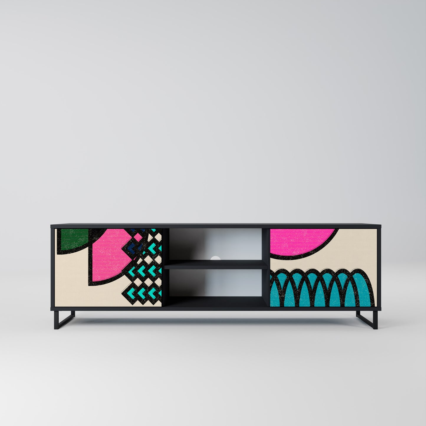 GEOMETRIC RHAPSODY 2-Door TV Stand in Black Finish