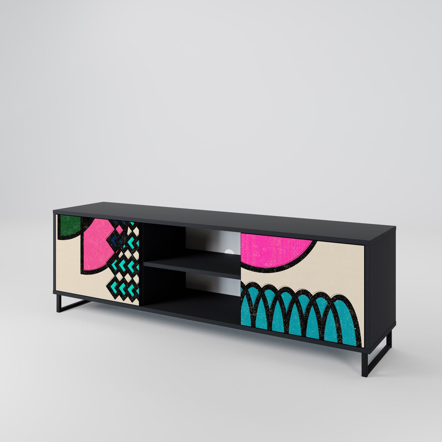 GEOMETRIC RHAPSODY 2-Door TV Stand in Black Finish