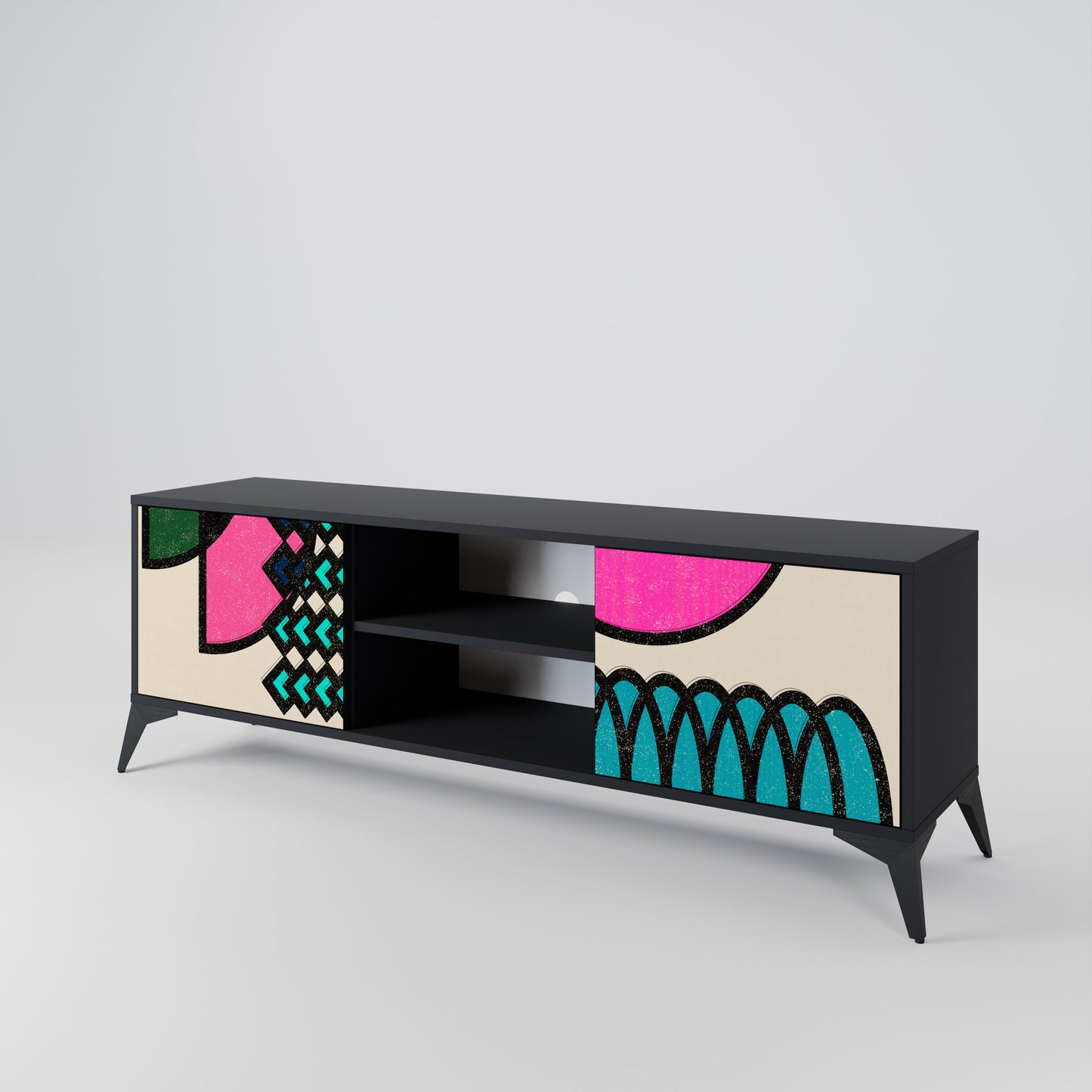 GEOMETRIC RHAPSODY 2-Door TV Stand in Black Finish