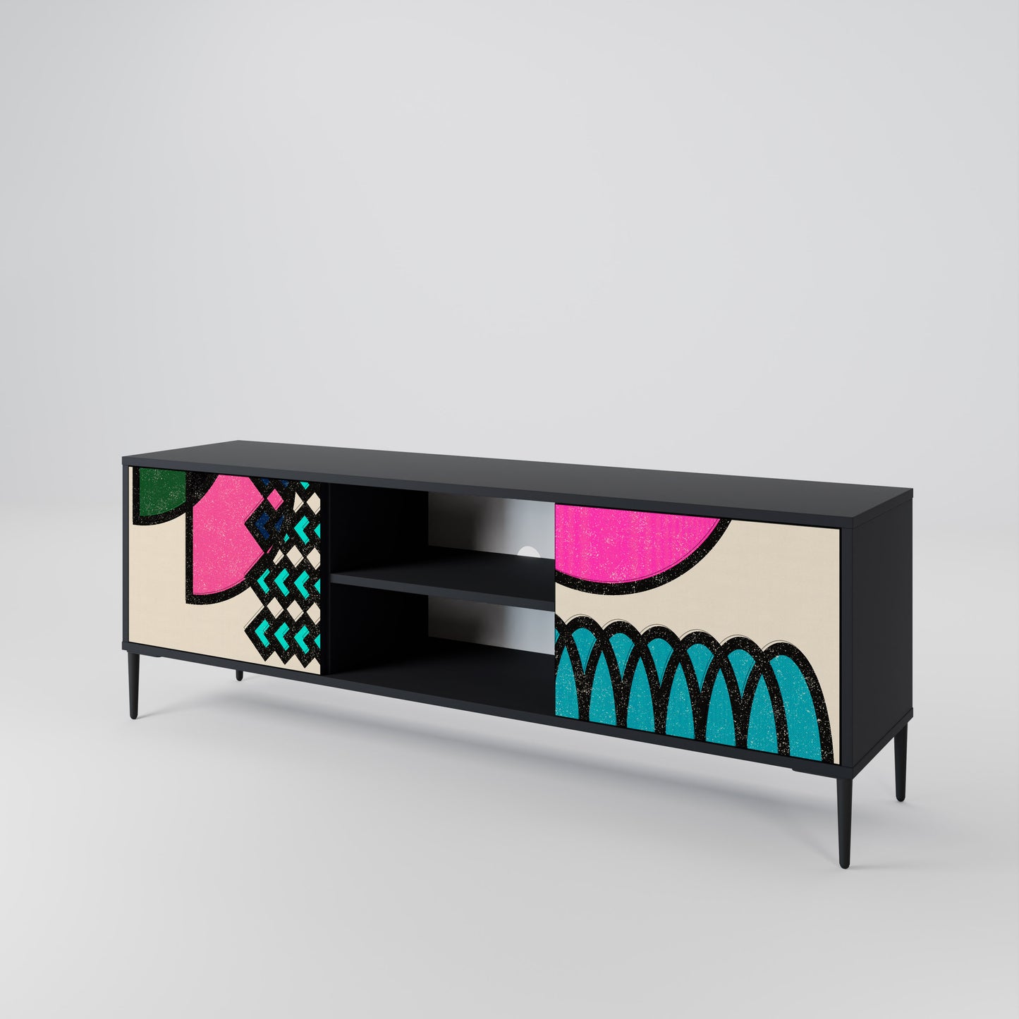 GEOMETRIC RHAPSODY 2-Door TV Stand in Black Finish