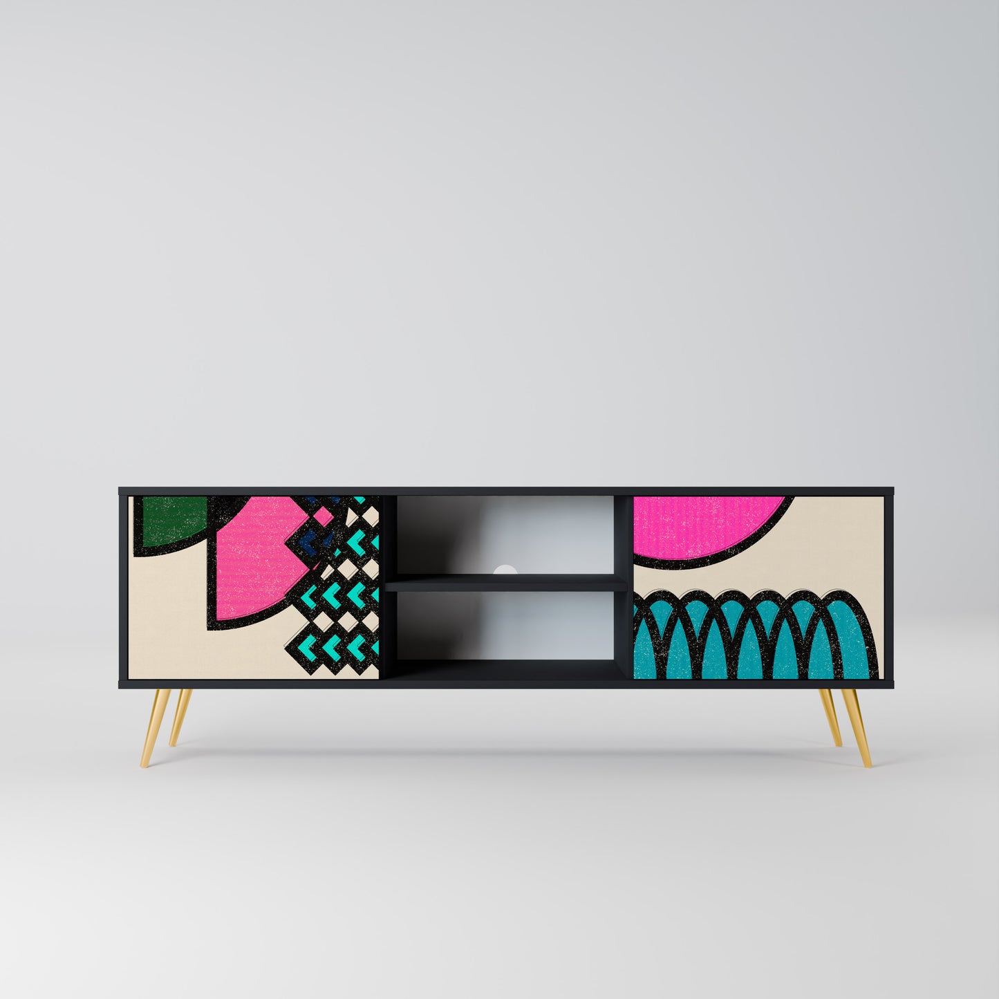 GEOMETRIC RHAPSODY 2-Door TV Stand in Black Finish