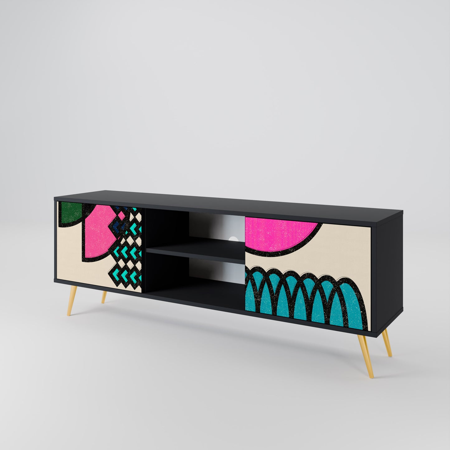 GEOMETRIC RHAPSODY 2-Door TV Stand in Black Finish