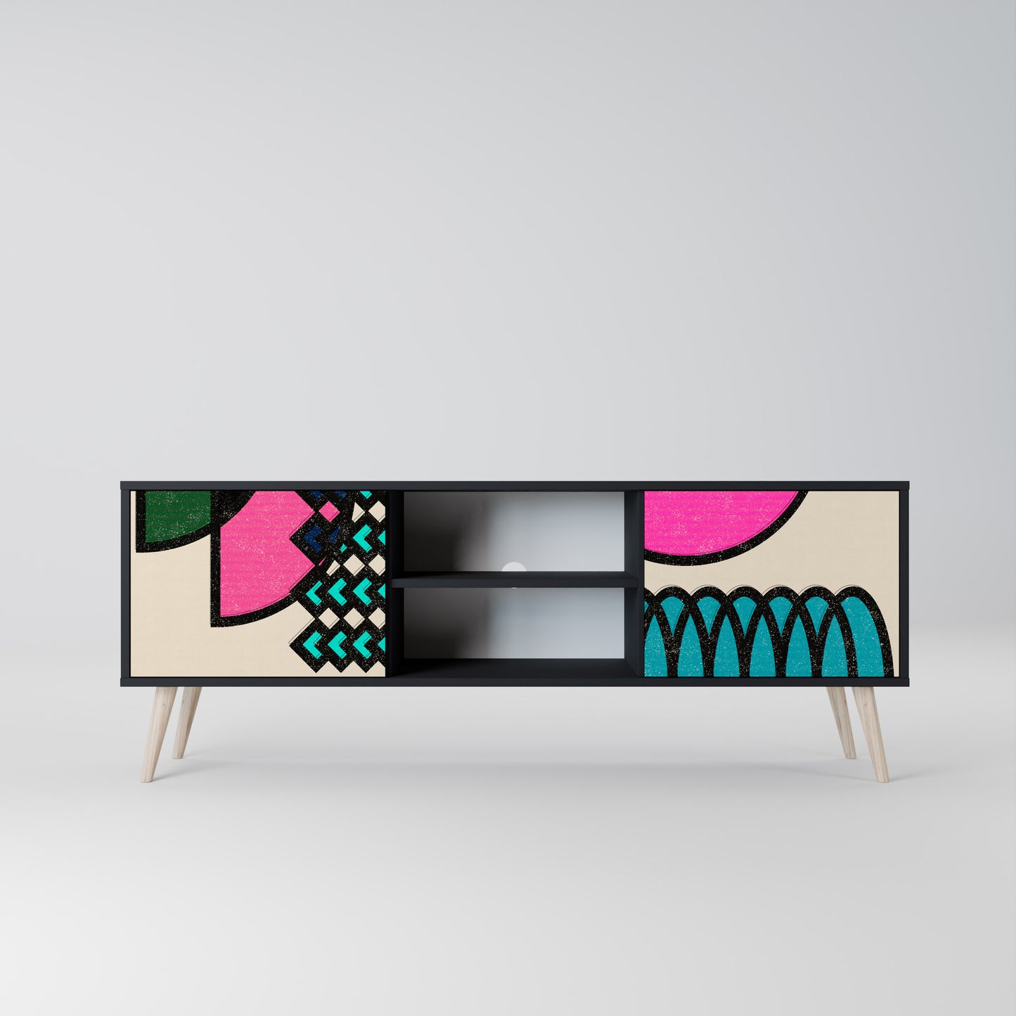 GEOMETRIC RHAPSODY 2-Door TV Stand in Black Finish