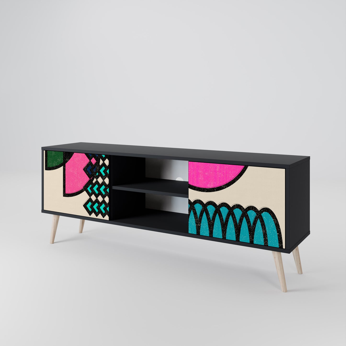 GEOMETRIC RHAPSODY 2-Door TV Stand in Black Finish