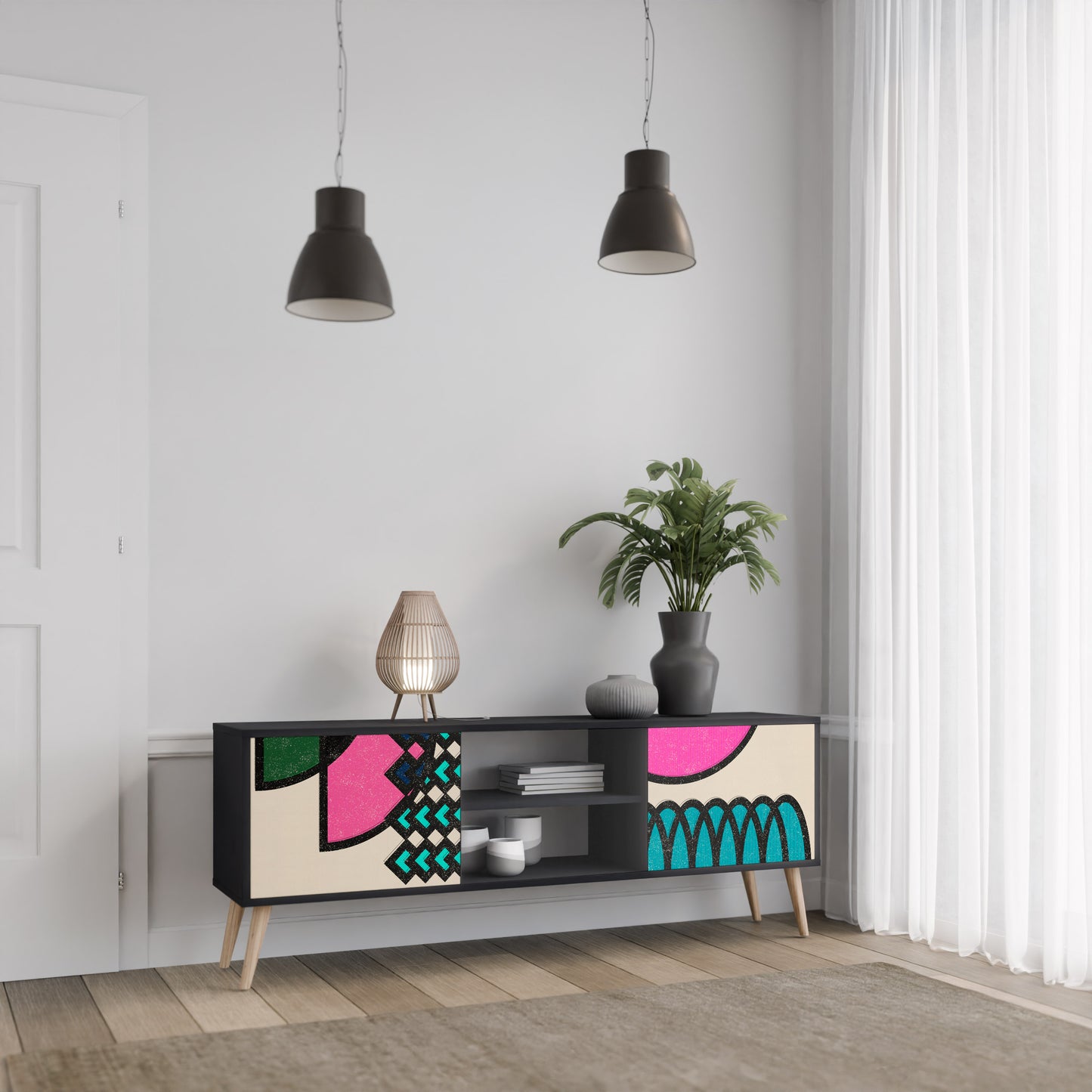 GEOMETRIC RHAPSODY 2-Door TV Stand in Black Finish