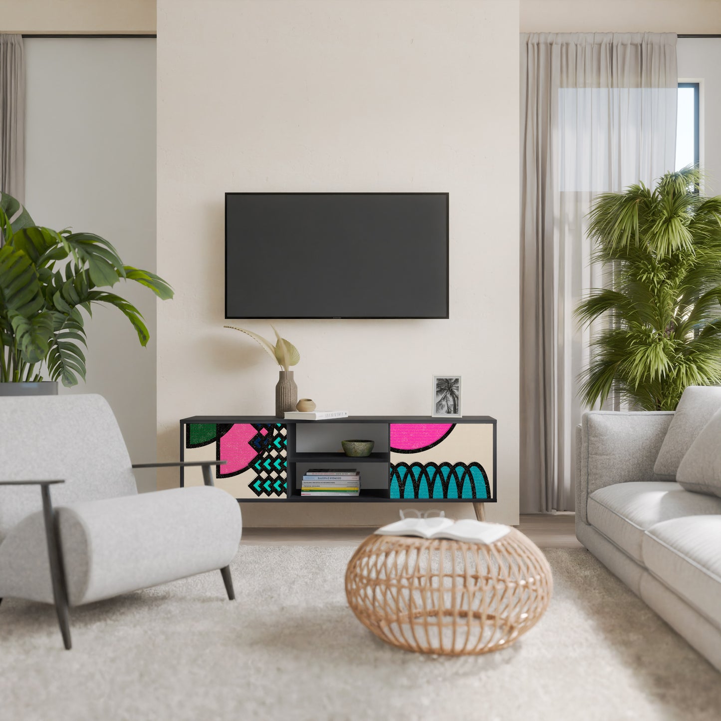 GEOMETRIC RHAPSODY 2-Door TV Stand in Black Finish