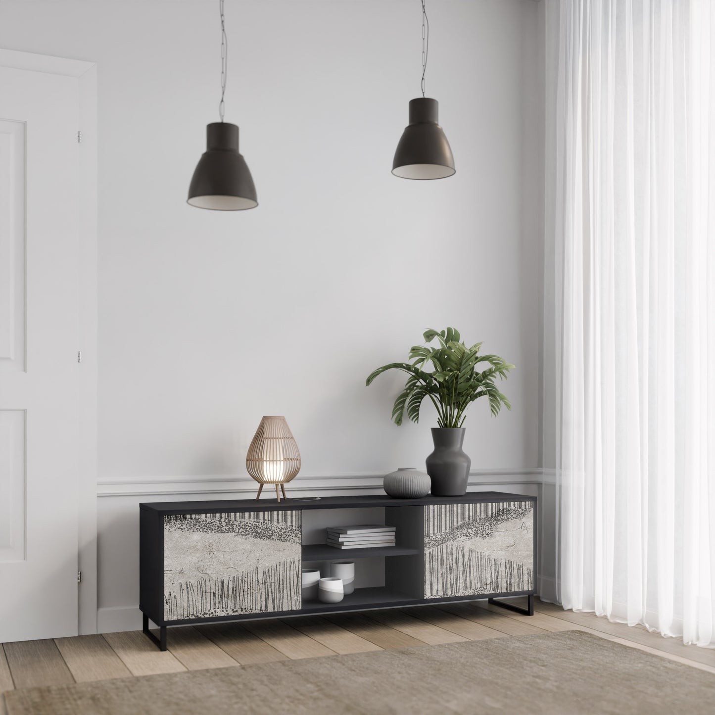 GRAIN LINES 2-dörrars TV-bänk i svart finish