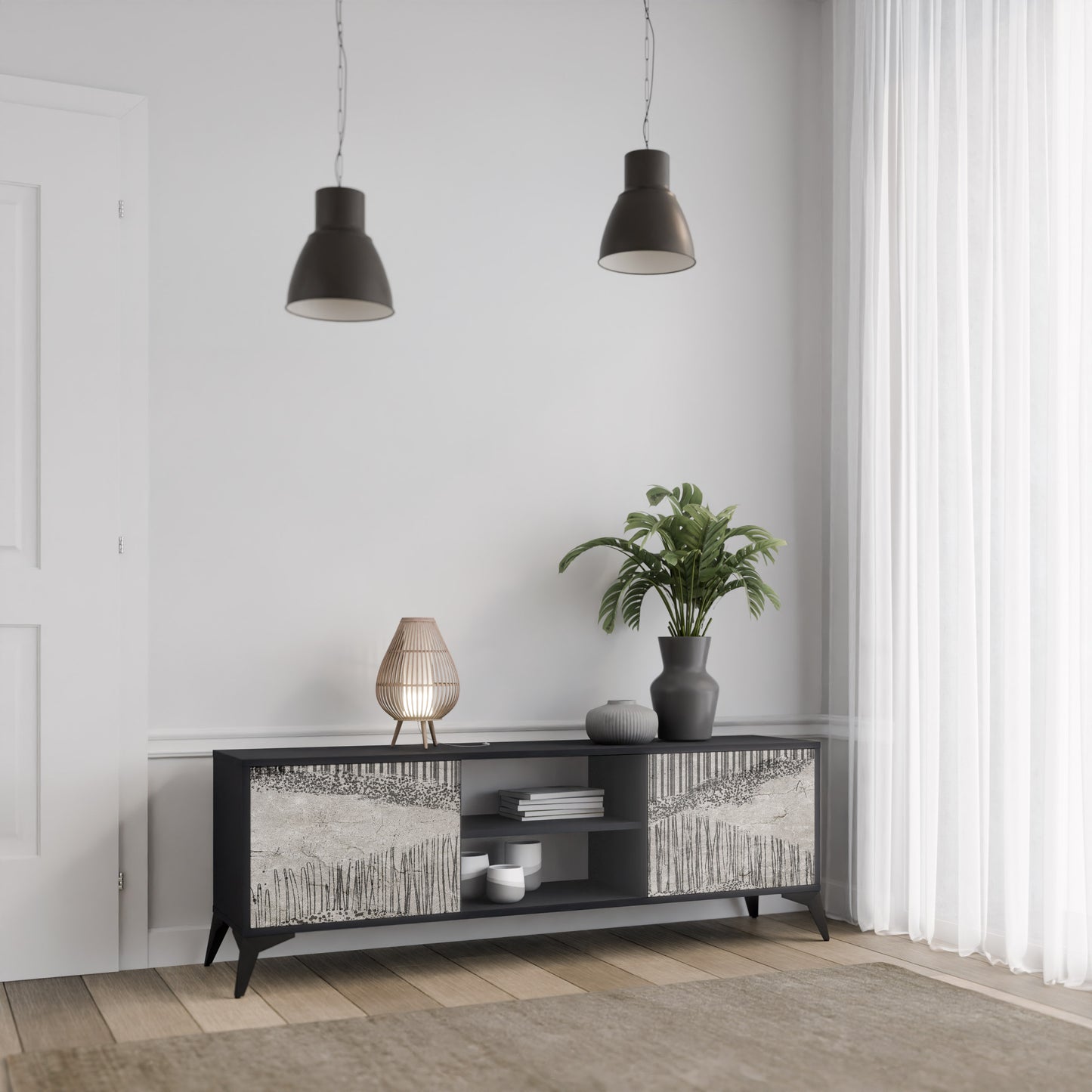 GRAIN LINES 2-dörrars TV-bänk i svart finish