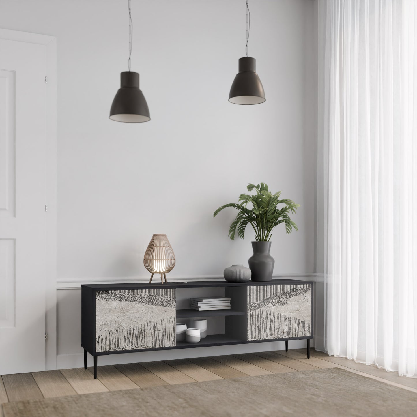 GRAIN LINES 2-dörrars TV-bänk i svart finish