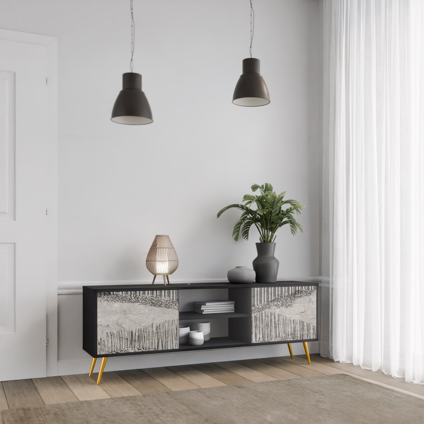 GRAIN LINES 2-dörrars TV-bänk i svart finish