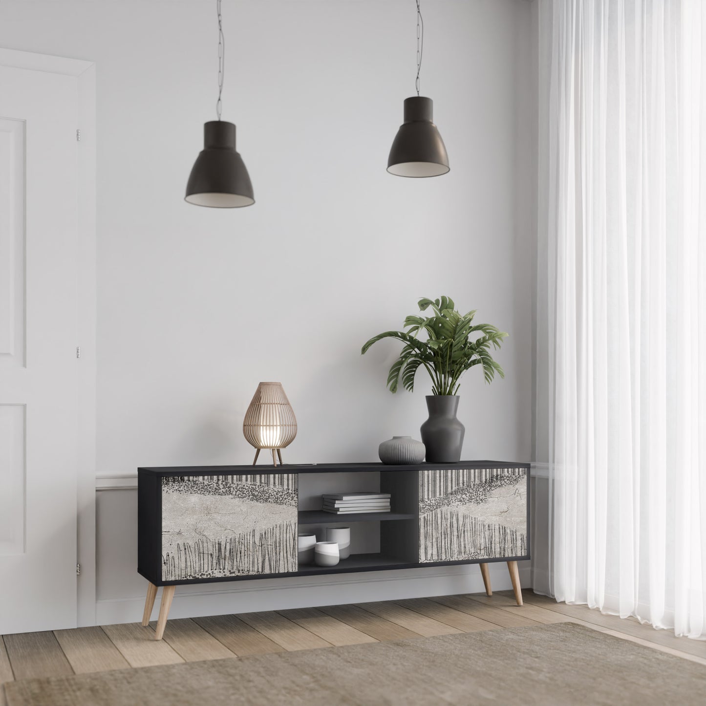GRAIN LINES 2-dörrars TV-bänk i svart finish