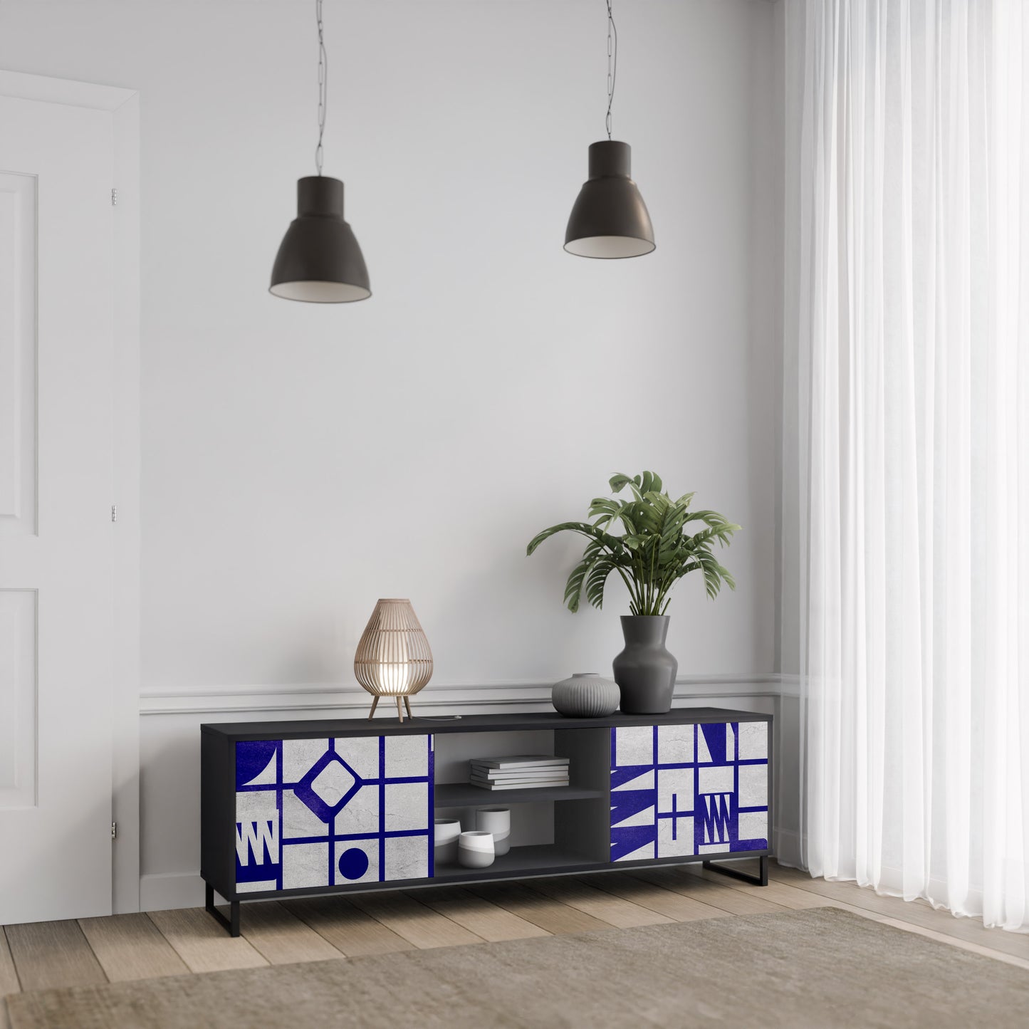 THE RIGHT PLACES 2-Door TV Stand in Black Finish