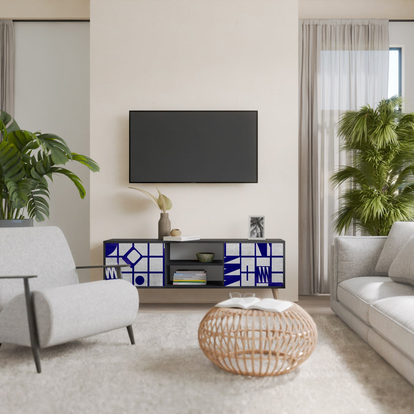 THE RIGHT PLACES 2-Door TV Stand in Black Finish