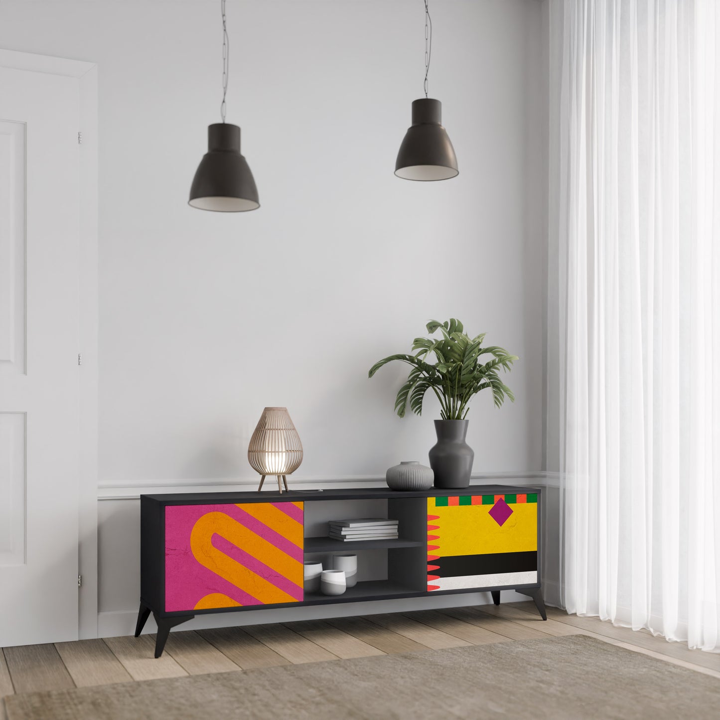 VIVID ART 2-dörrars TV-bänk i svart finish