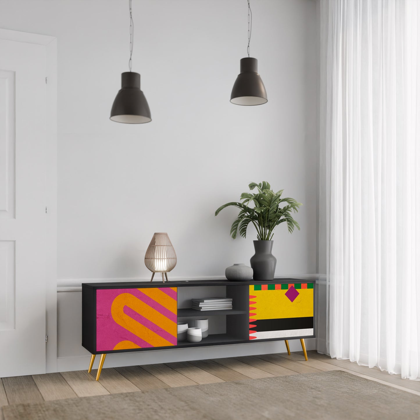 VIVID ART 2-dörrars TV-bänk i svart finish