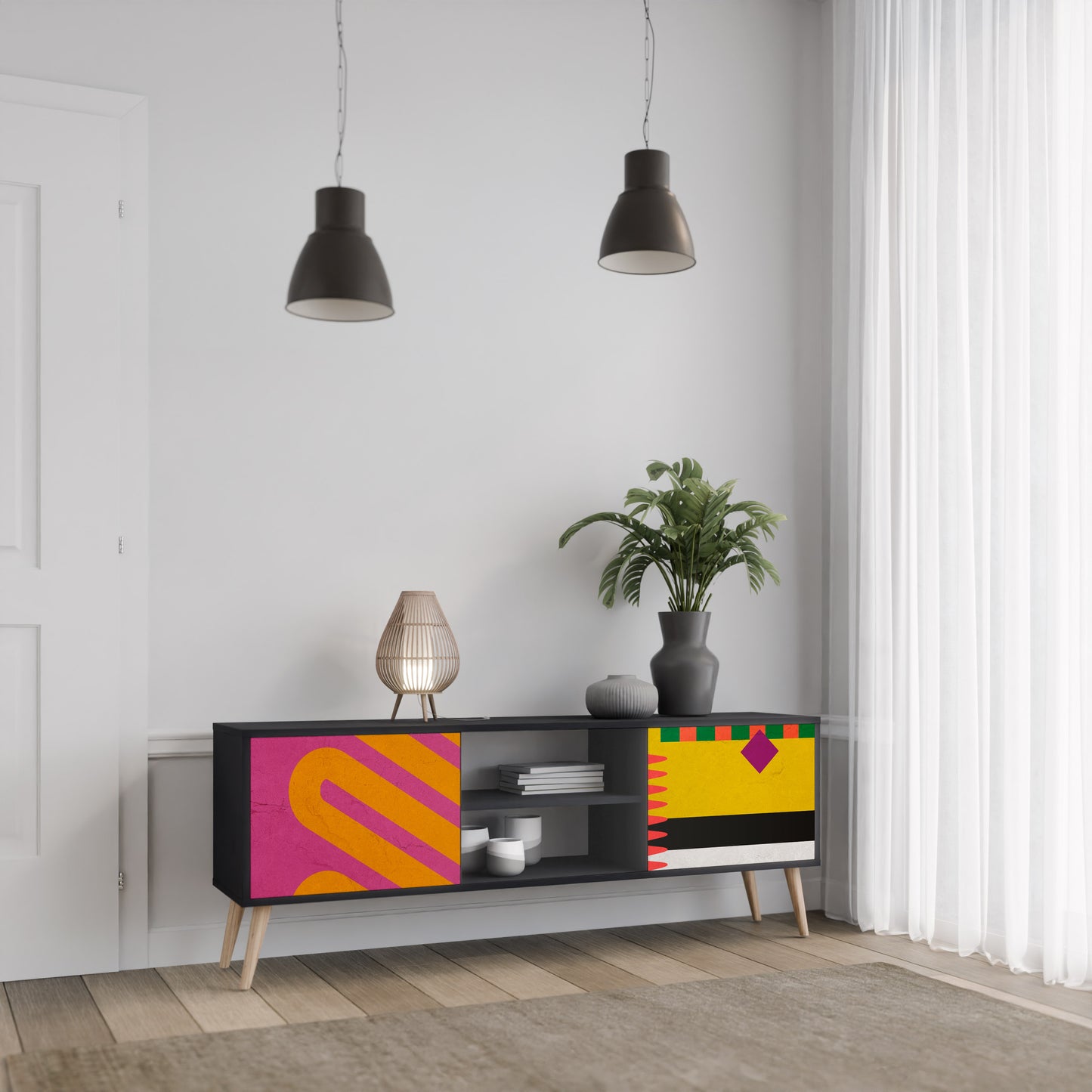 VIVID ART 2-dörrars TV-bänk i svart finish