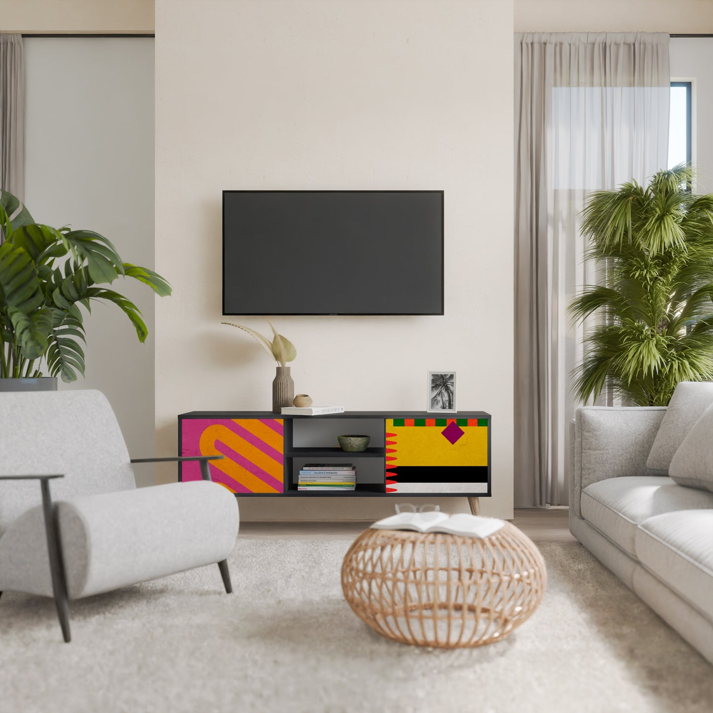 VIVID ART 2-dörrars TV-bänk i svart finish