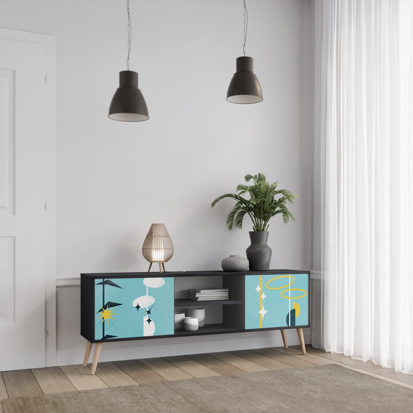VÄGAR TILL LYCKA 2-dörrars TV-bänk i svart finish