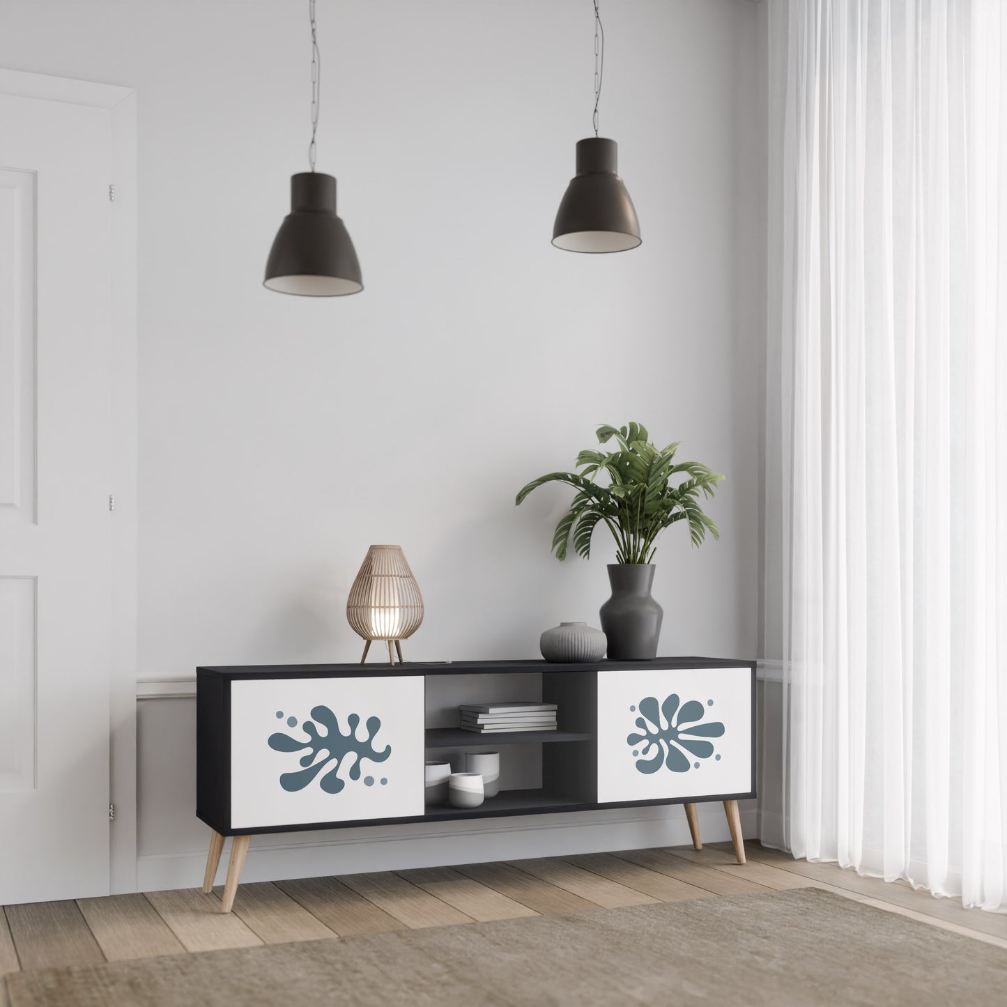WONDERLAND VEGETATION 2-dörrars TV-bänk i svart finish
