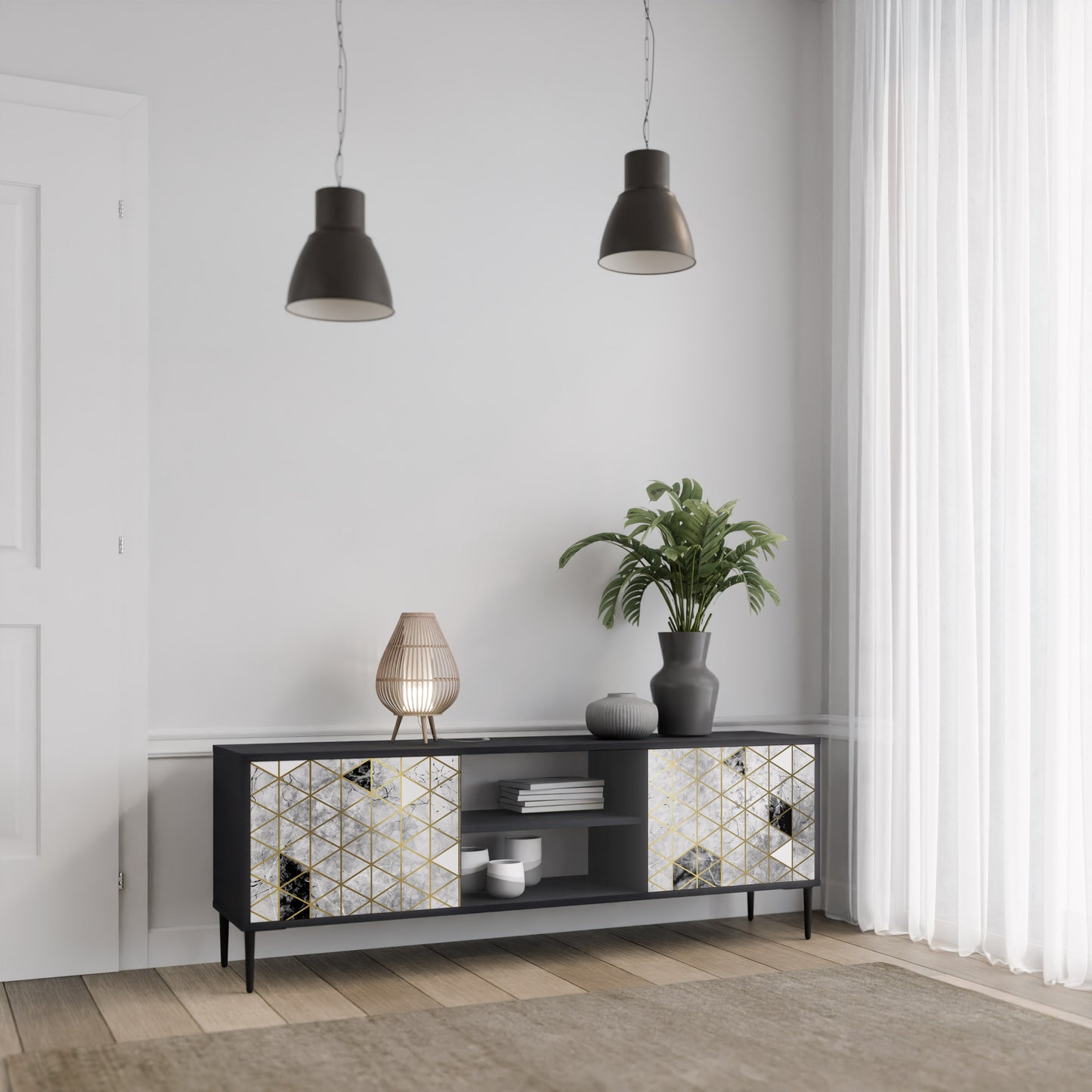 ASHEN ARIA TV-bänk med 2 dörrar i svart finish