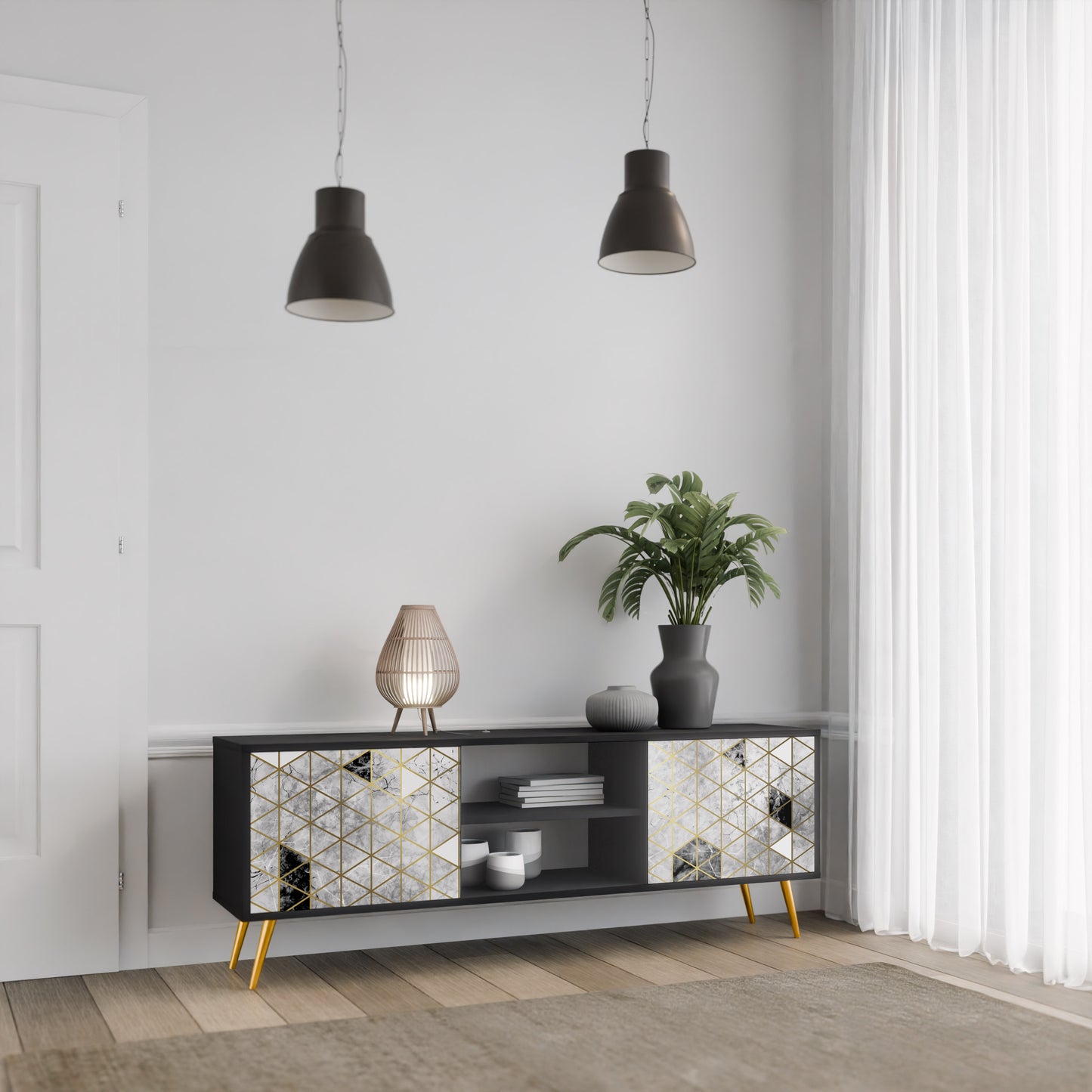 ASHEN ARIA TV-bänk med 2 dörrar i svart finish