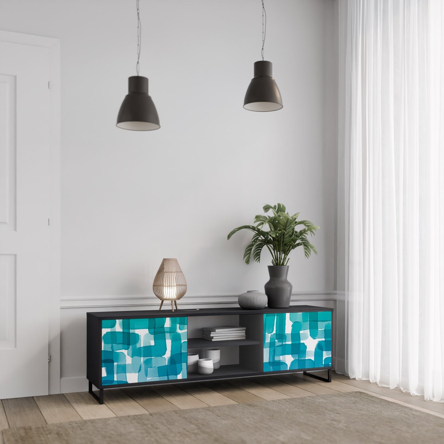 TURKOS RECTANGLES 2-dörrars TV-bänk i svart finish