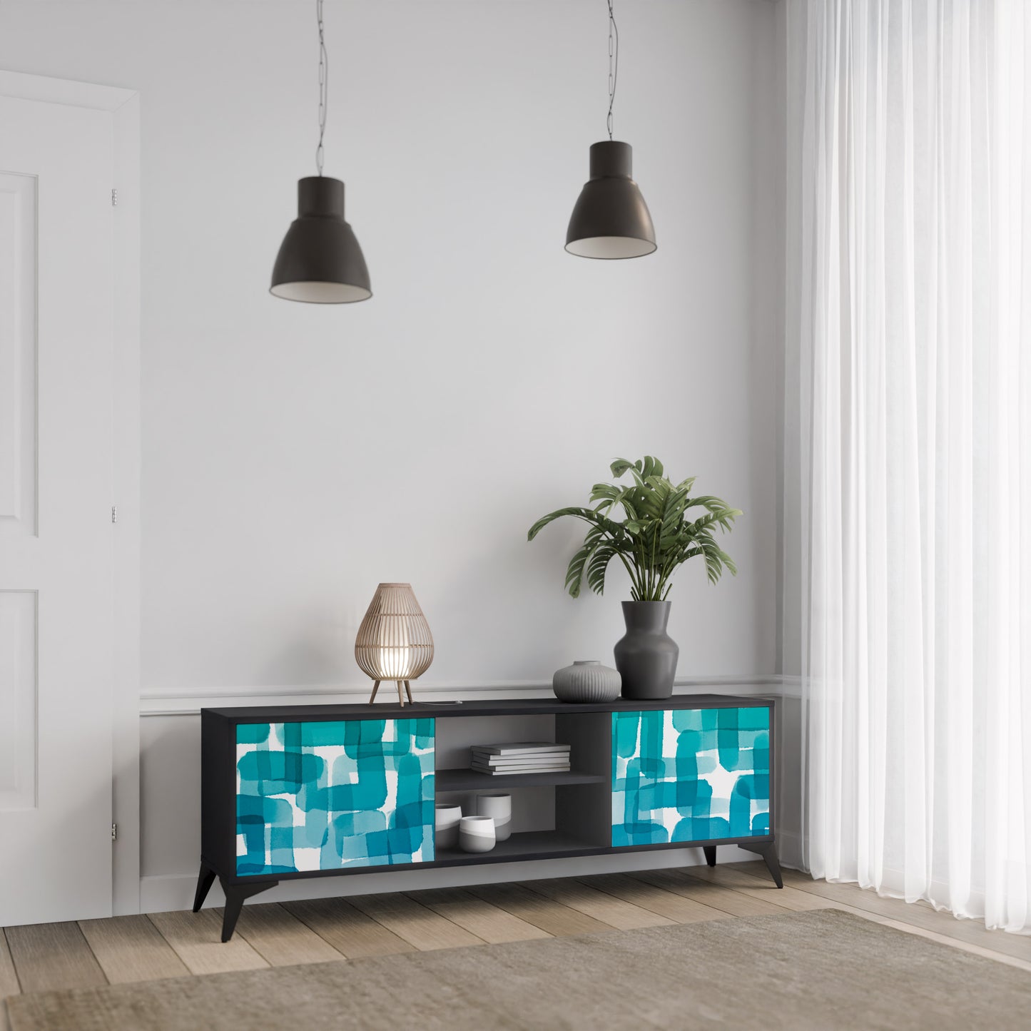 TURKOS RECTANGLES 2-dörrars TV-bänk i svart finish