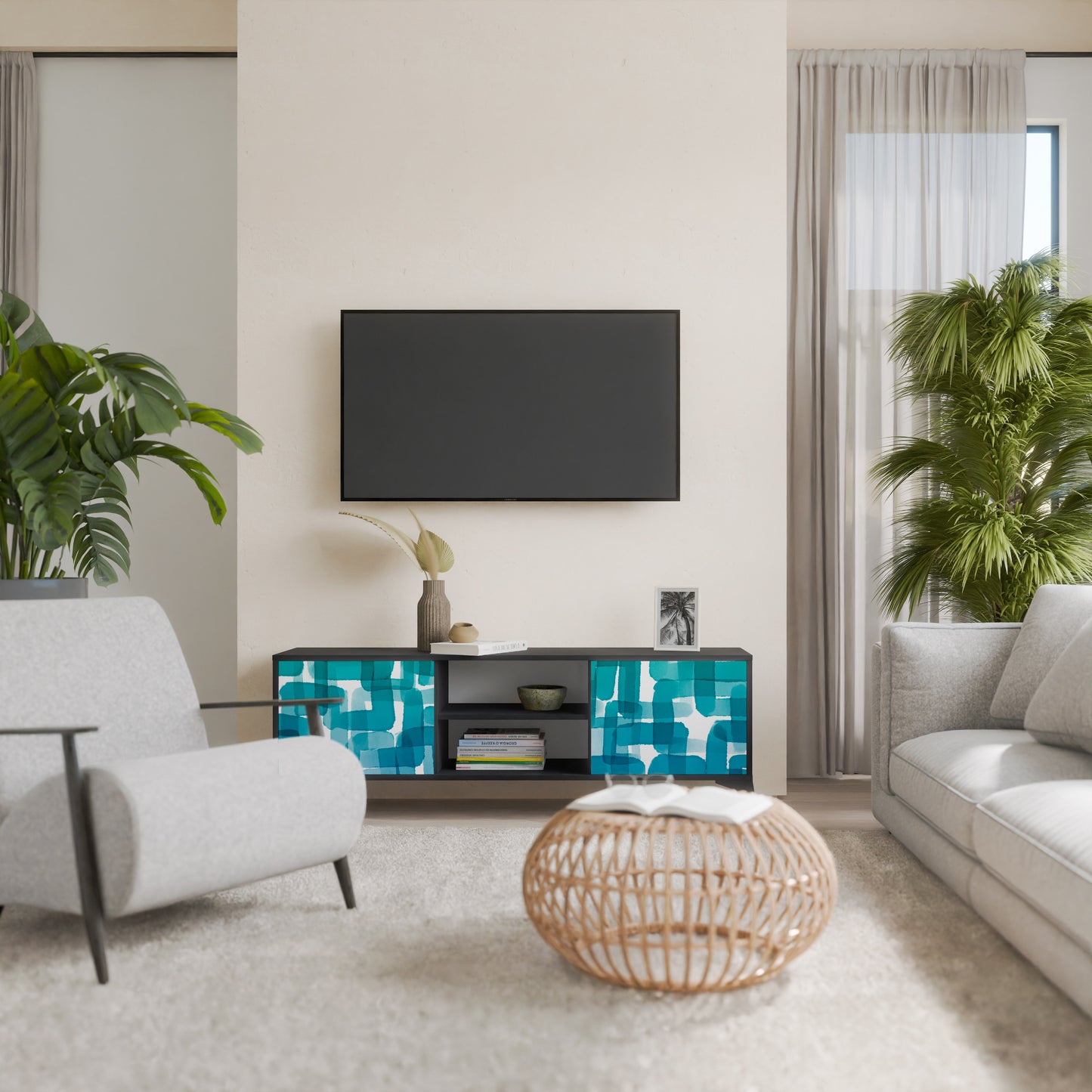 TURKOS RECTANGLES 2-dörrars TV-bänk i svart finish