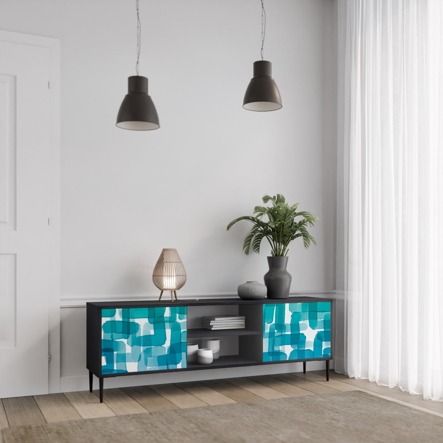 TURKOS RECTANGLES 2-dörrars TV-bänk i svart finish