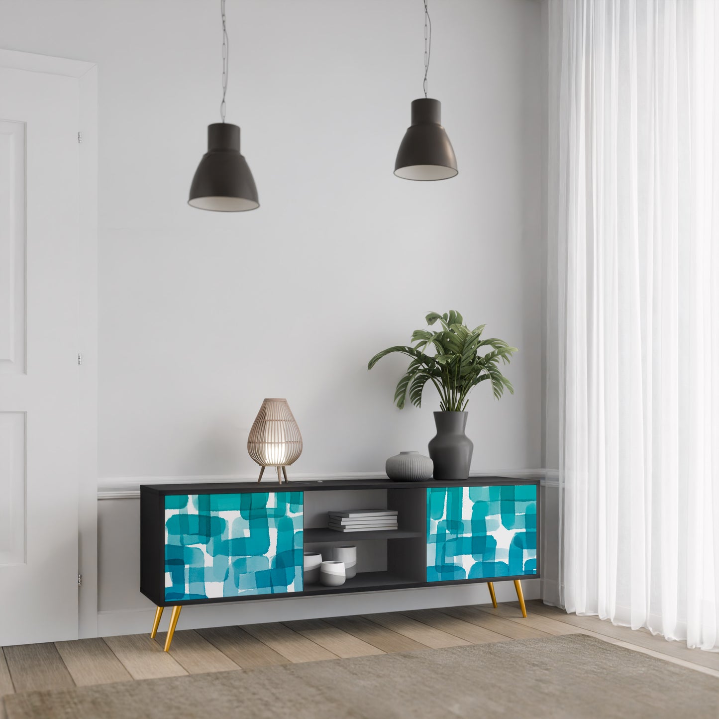TURKOS RECTANGLES 2-dörrars TV-bänk i svart finish