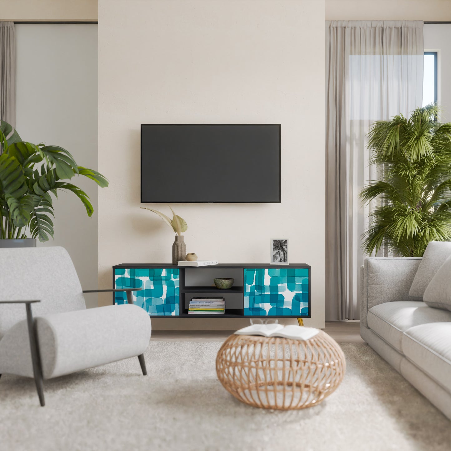 TURKOS RECTANGLES 2-dörrars TV-bänk i svart finish