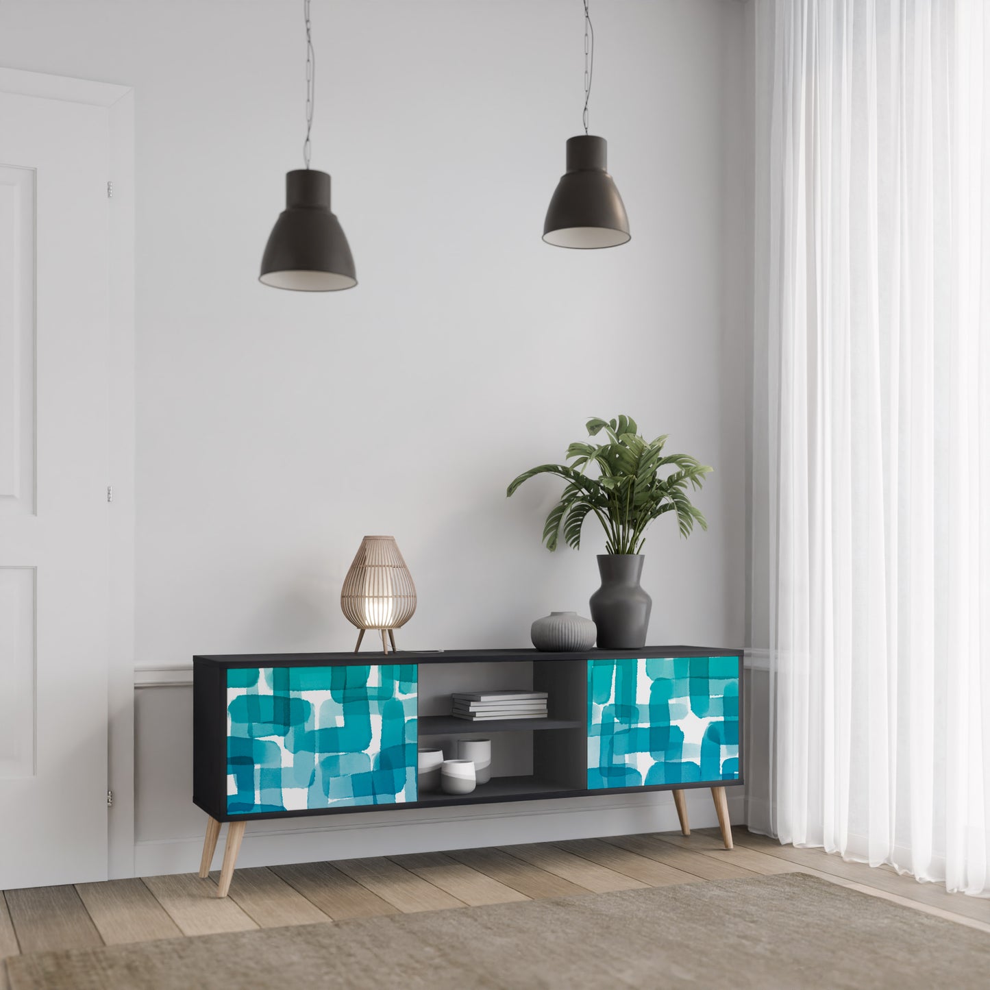TURKOS RECTANGLES 2-dörrars TV-bänk i svart finish