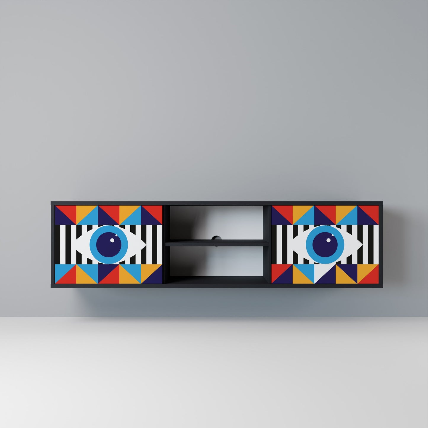 ABSTRAKTION OCH GEOMETRI 2-dörrars TV-bänk i svart finish